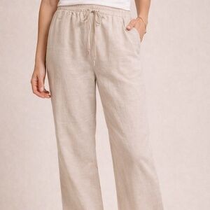 Charter Club 100% Linen Pants | Elastic Waist Drawstring | Beige | Size 10